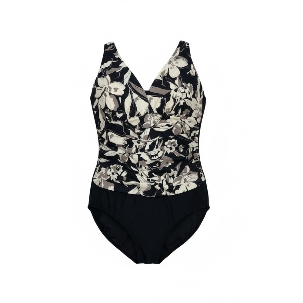 INC International Concepts Swimsuit Womens 22W Black Floral 1 Piece Beach Travel